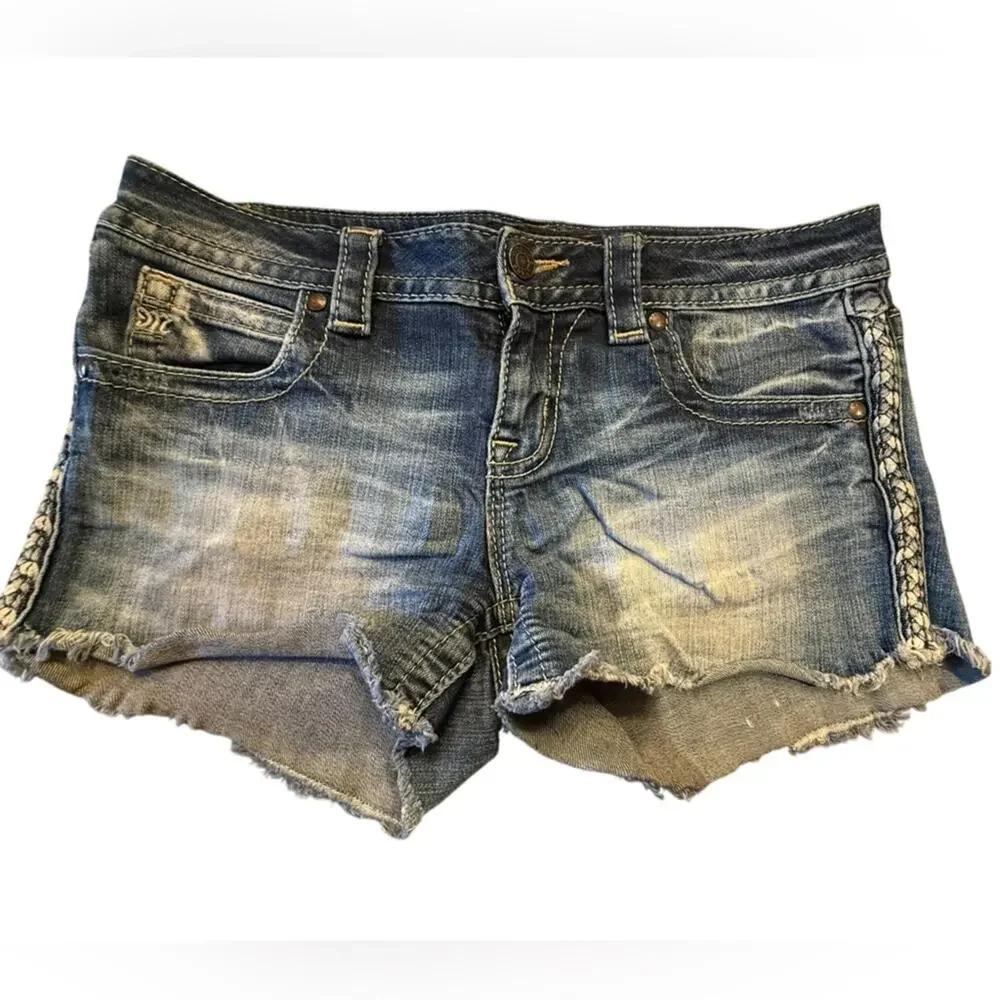 Miss Me Womens Size 28 Signature Blue Denim Cut Off Shorts